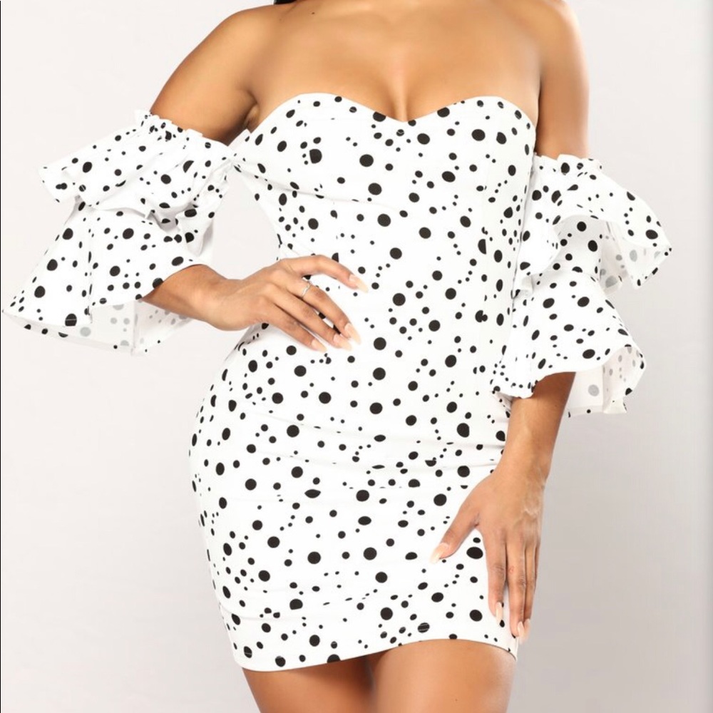 Fashion Nova mini black and white polka dot dress